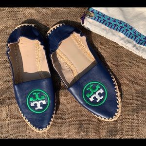 Tory Burch blue leather espadrilles